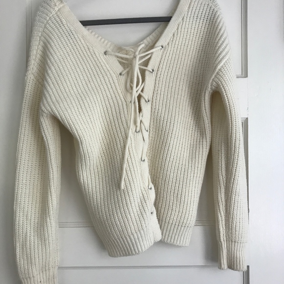 Love by Design Sweaters - Cream lace up sweater